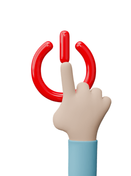 cartoon character hand activating button power icon isolated on transparent background. 3D render png