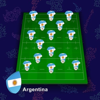 Argentina national rugby team on the rugby field. Illustration of players position on field. vector