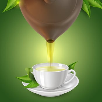 Realistic Detailed 3d Teapot Pouring Tea into Cup. Vector