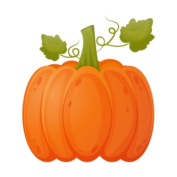 Pumpkin with leaves , cartoon style vector illustration