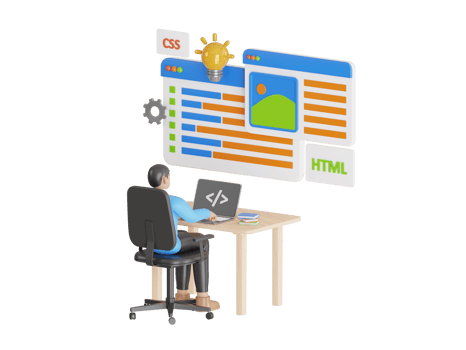 Web development and coding. 3D Illustration of Web Development for website and mobile website. 3d illustration png
