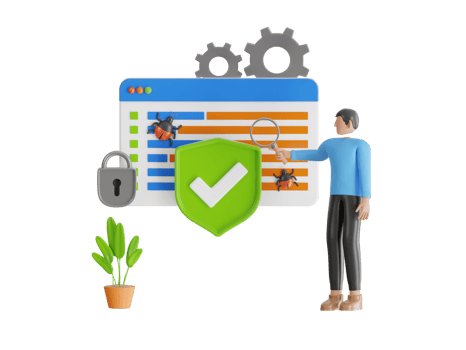 3d illustration of encrypted computer with shield and padlock. Antivirus testing concept. Data protection and cyber security concept png