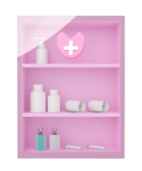 medicine cabinet with drugs shelf isolated. 3d render illustration png