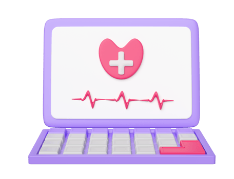 3d medical laptop report with pressure heart rate isolated. 3d render illustration png