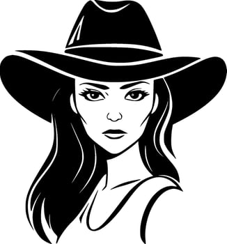 Cowgirl - Black and White Isolated Icon - Vector illustration