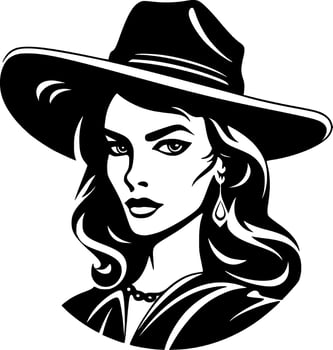 Cowgirl - Black and White Isolated Icon - Vector illustration