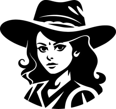 Cowgirl, Black and White Vector illustration