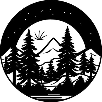 Forest - Black and White Isolated Icon - Vector illustration
