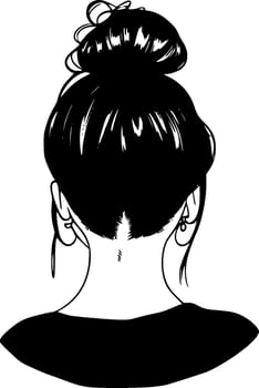Messy Bun, Black and White Vector illustration