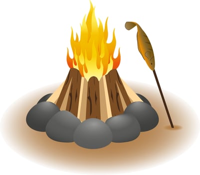 grill fish at camping with bonfire illustration vector