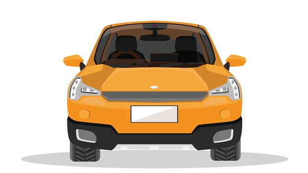 Vector or Illustrator front view of car. Electric vehicle car orange color. Separating the front and interior layers of the car. Isolated white background.