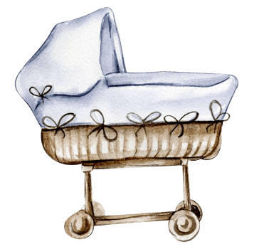 Watercolor baby wicker cradle. png