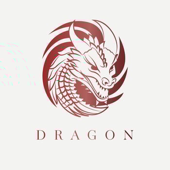 Dragon vector logo design. Round fantasy creature vector icon symbol.