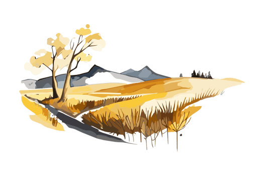 Watercolor golden field with crops on transparent background, PNG. Hand-drawn golden agriculture, cultivation, countryside landscape field for t-shirts, book covers, and print media decorations png