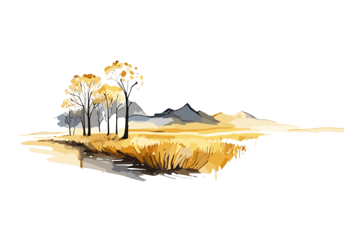 Watercolor golden field with crops on transparent background, PNG. Hand-drawn golden agriculture, cultivation, countryside landscape field for t-shirts, book covers, and print media decorations png