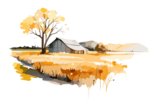 Watercolor golden field with crops on transparent background, PNG. Hand-drawn golden agriculture, cultivation, countryside landscape field for t-shirts, book covers, and print media decorations png
