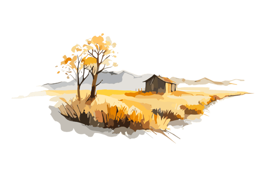 Watercolor golden field with crops on transparent background, PNG. Hand-drawn golden agriculture, cultivation, countryside landscape field for t-shirts, book covers, and print media decorations png