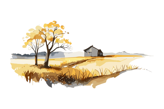 Watercolor golden field with crops on transparent background, PNG. Hand-drawn golden agriculture, cultivation, countryside landscape field for t-shirts, book covers, and print media decorations png