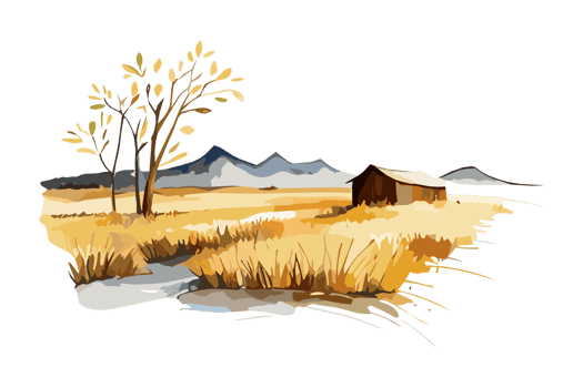 Watercolor golden field with crops on transparent background, PNG. Hand-drawn golden agriculture, cultivation, countryside landscape field for t-shirts, book covers, and print media decorations png
