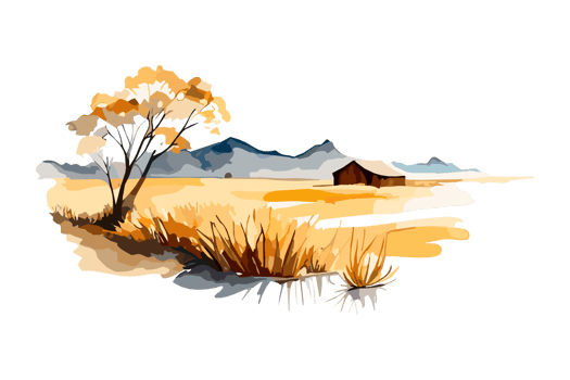 Watercolor golden field with crops on transparent background, PNG. Hand-drawn golden agriculture, cultivation, countryside landscape field for t-shirts, book covers, and print media decorations png