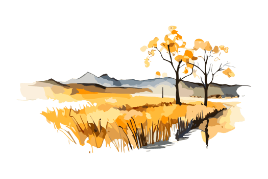 Watercolor golden field with crops on transparent background, PNG. Hand-drawn golden agriculture, cultivation, countryside landscape field for t-shirts, book covers, and print media decorations png
