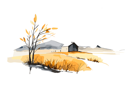 Watercolor golden field with crops on transparent background, PNG. Hand-drawn golden agriculture, cultivation, countryside landscape field for t-shirts, book covers, and print media decorations png