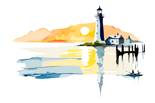 Watercolor lighthouse on the sea beach with copy space, transparent background, png. Hand-drawn coastline painting for t-shirts, book covers, and print media decorations png