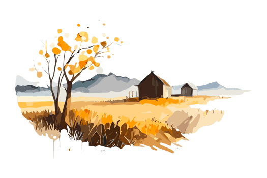 Watercolor golden field with crops on transparent background, PNG. Hand-drawn golden agriculture, cultivation, countryside landscape field for t-shirts, book covers, and print media decorations png