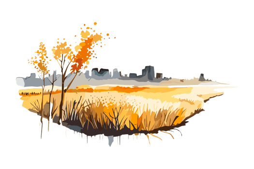 Watercolor golden field with crops on transparent background, PNG. Hand-drawn golden agriculture, cultivation, countryside landscape field for t-shirts, book covers, and print media decorations png