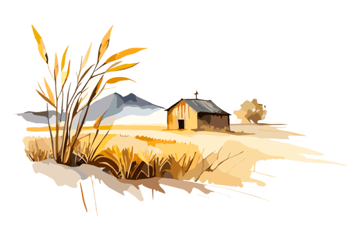 Watercolor golden field with crops on transparent background, PNG. Hand-drawn golden agriculture, cultivation, countryside landscape field for t-shirts, book covers, and print media decorations png