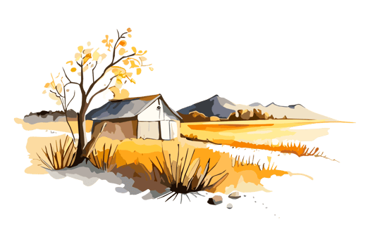 Watercolor golden field with crops on transparent background, PNG. Hand-drawn golden agriculture, cultivation, countryside landscape field for t-shirts, book covers, and print media decorations png