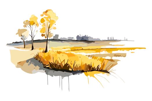 Watercolor golden field with crops on transparent background, PNG. Hand-drawn golden agriculture, cultivation, countryside landscape field for t-shirts, book covers, and print media decorations png