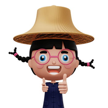 Happy asian farmer wearing mauhom shirt and bamboo hat thumbs up, 3d rendering png