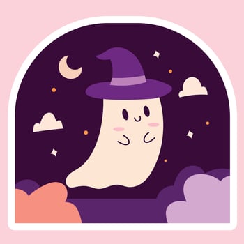 Hand Drawn Cute Ghost Halloween sticker illustration clipart vector