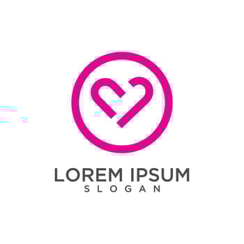Heart in circle line art logo design template. vector