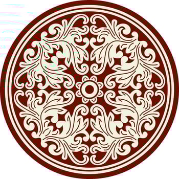 Vector gold and red round ancient Byzantine ornament. Classical circle of the Eastern Roman Empire, Greece. Pattern motifs of Constantinople.