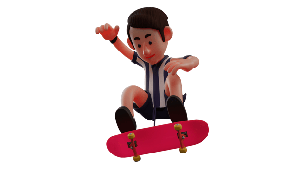 3D illustration. Young Referee 3D Cartoon Character. The referee is playing skateboard. The referee uses his time off to do what he likes. Very talented young man. 3D Cartoon Character png