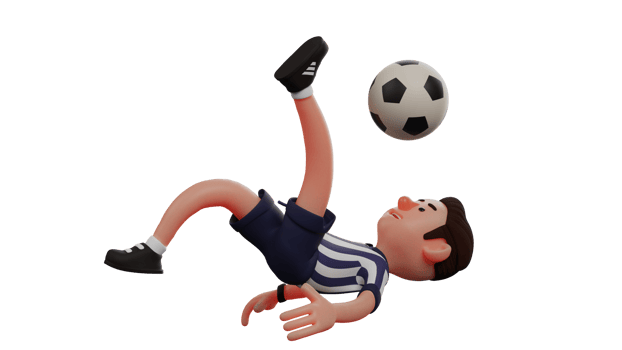 3D illustration. Attractive Referee 3D Cartoon Character. Referee jumps and kicks the ball with his style. Referee kicks the ball into the field so that the match can continue. 3D Cartoon Character png
