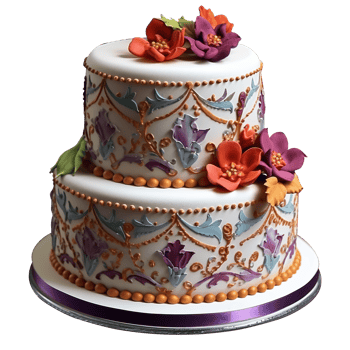Delicious decorated fondant cake on transparent background png