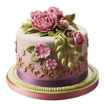 Delicious decorated fondant cake on transparent background png