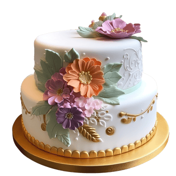 Delicious decorated fondant cake on transparent background png
