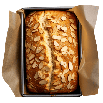 Freshly baked almond bread loaf isolated on transparent background png