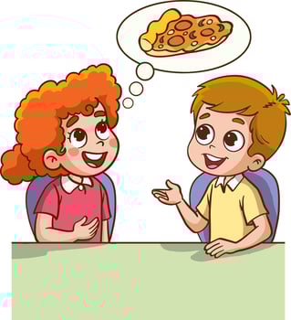 vector illustrations of  cute kids hungry