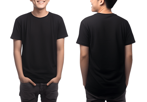Young man in black T shirt mockup front and back view, Cutout, AI Generative png