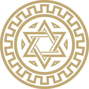 Vector round golden jewish national ornament. Star of David. Semitic folk circle, pattern. Israeli ethnic sign, ring