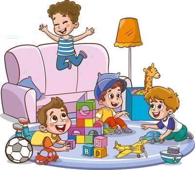 vector illustrations of  cute kids playing in the room