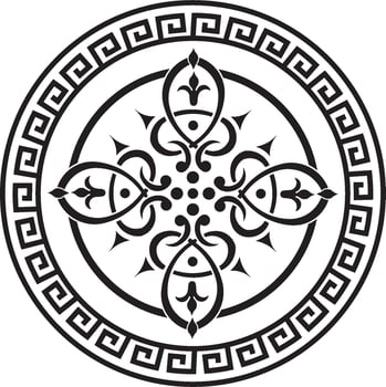 Vector round greek ornament. Meander in a circle. Circular pattern. The architecture of ancient Rome. Print for tattoo, sandblasting and laser cutting.