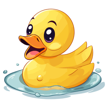 Yellow duck is bathing in a puddle, rubber bath duck illustration png