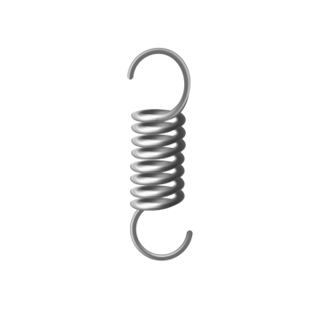 Spiral chrome or aluminium spring with hooks, 3d illustration isolated. png