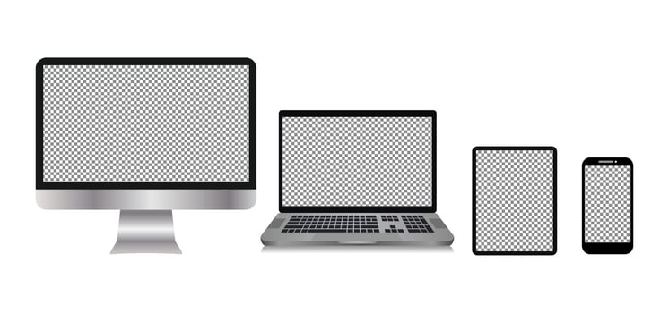 Computer Devices, Tablets, Laptops, Cellphones. isolated with transparent screen. Vector illustration element